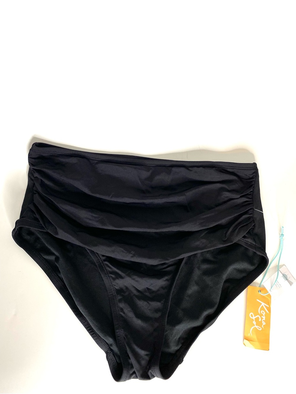 Kona Sol NWT Black Ruched High Waist Full Coverage Bikini Bottom